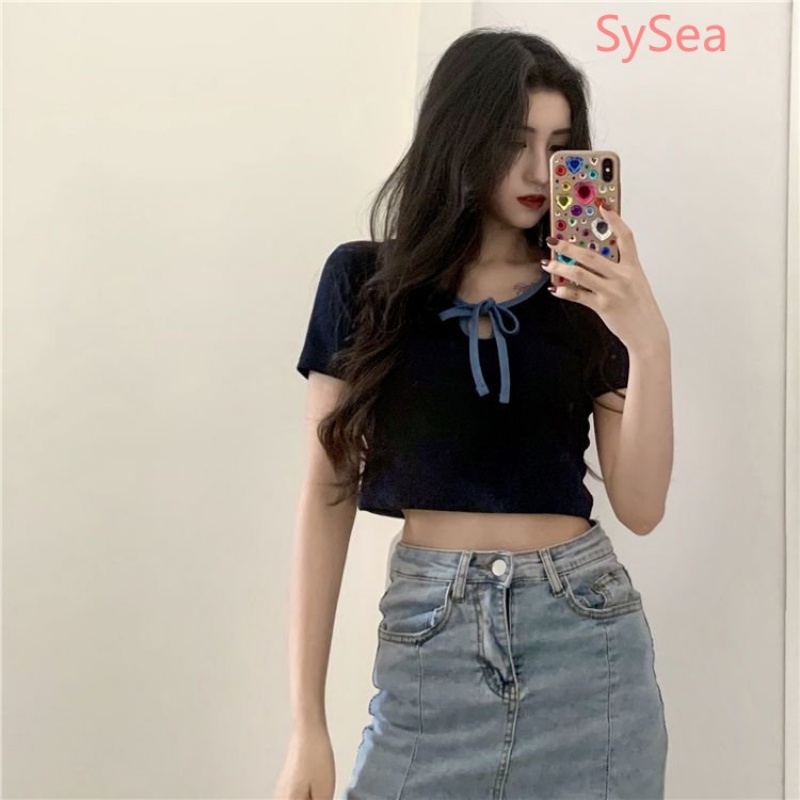 Áo Croptop Cổ Chữ V Thắt Nơ Xinh Xắn Thời Trang Hè Cho Nữ