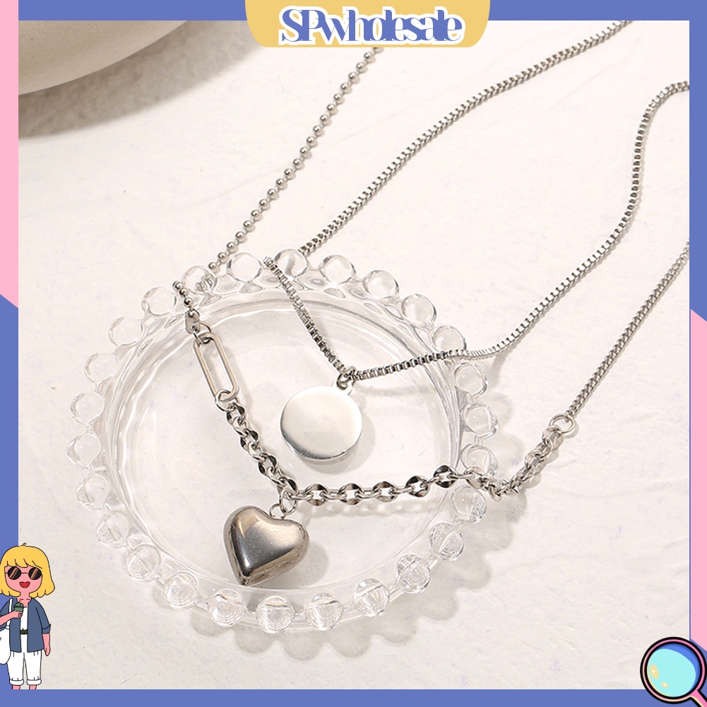 &lt;SPwholesale&gt; Vòng cổ Nữ Hai Lớp Mặt Tròn / Trái Tim Phong Cách Hip hop Thanh Lịch