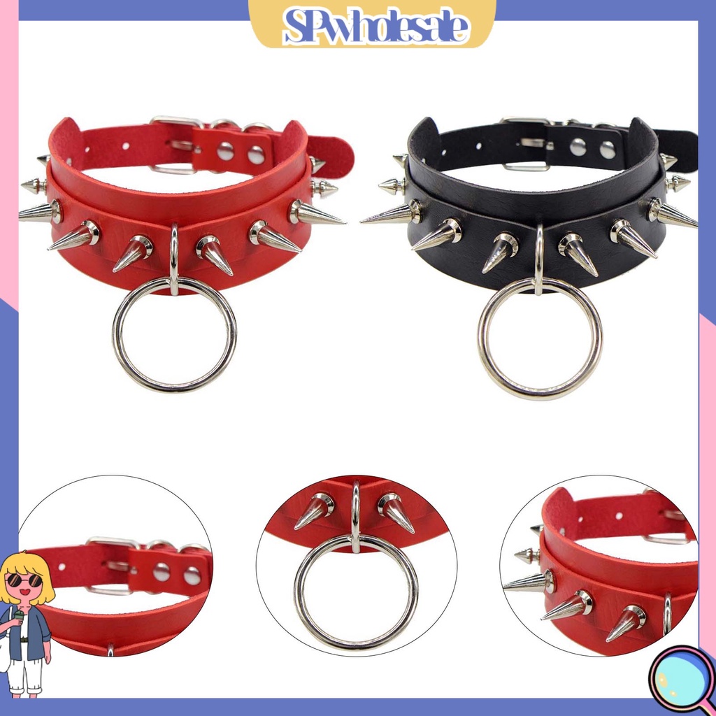 <SPwholesale> Vòng Cổ Giả Da Có Thể Điều Chỉnh Thoải Mái Phong Cách Punk Rock Thích Hợp Đi Tiệc