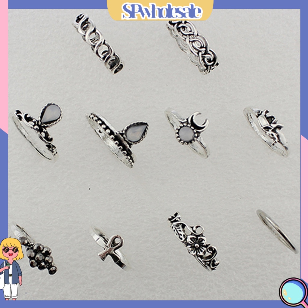 <SPwholesale> Set 10 Nhẫn Đeo Khớp Ngón Tay Phong Cách Vintage Cho Nữ