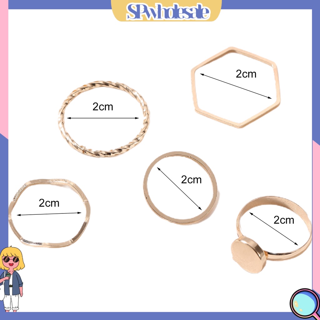 <SPwholesale> Bộ 5 Nhẫn Hợp Kim Mỏng Đính Đá Lấp Lánh Thời Trang Cho Nữ
