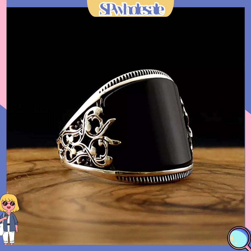 <SPwholesale> Nhẫn Hình Hoa Usage Mặt Rộng Màu Đen Trang Sức Unisex