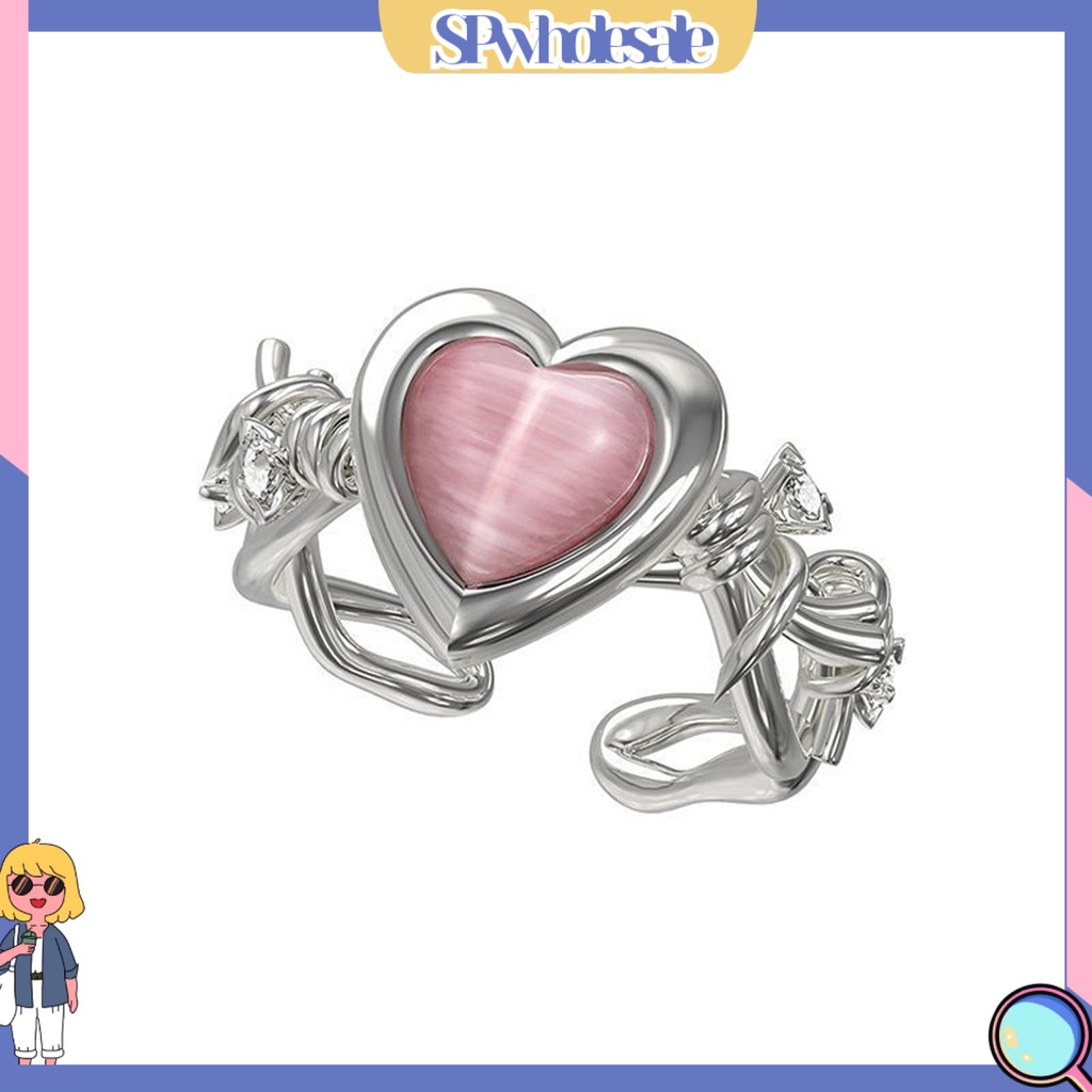 <SPwholesale> Nhẫn Hở Đính Đá Opal Nhân Tạo Hình Trái Tim Cho Nữ