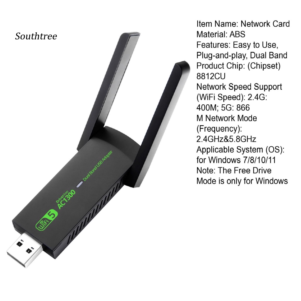 Thẻ Mạng Không Dây 1300Mbps Hai Băng Tần Cổng USB Cho Máy Tính Laptop
