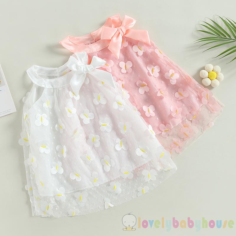 Đầm Lưới Không Tay Cổ Tròn Họa Tiết Bướm 3D Dành Cho Bé Gái