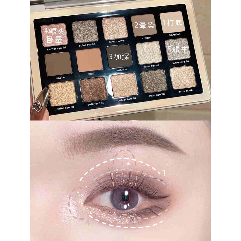 Natasha Bảng Phấn Mắt 15 Màu Tông Đất Lấp Lánh Phong Cách retro DIKALU