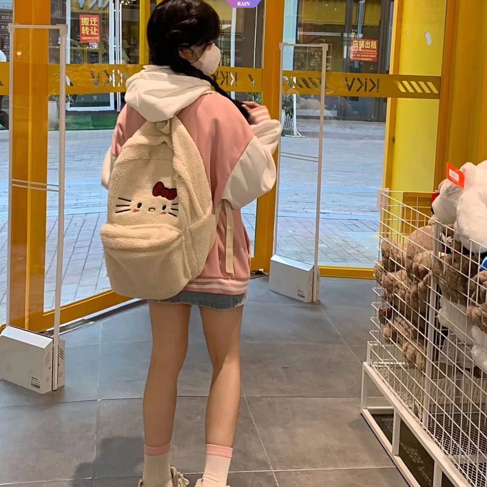 Balo Đeo Vai Y2k Vải Bông Thêu Họa Tiết Sanrio Hello Kitty Dễ Thương Sức Chứa Lớn Phong Cách Nhật Bản Cho Nữ