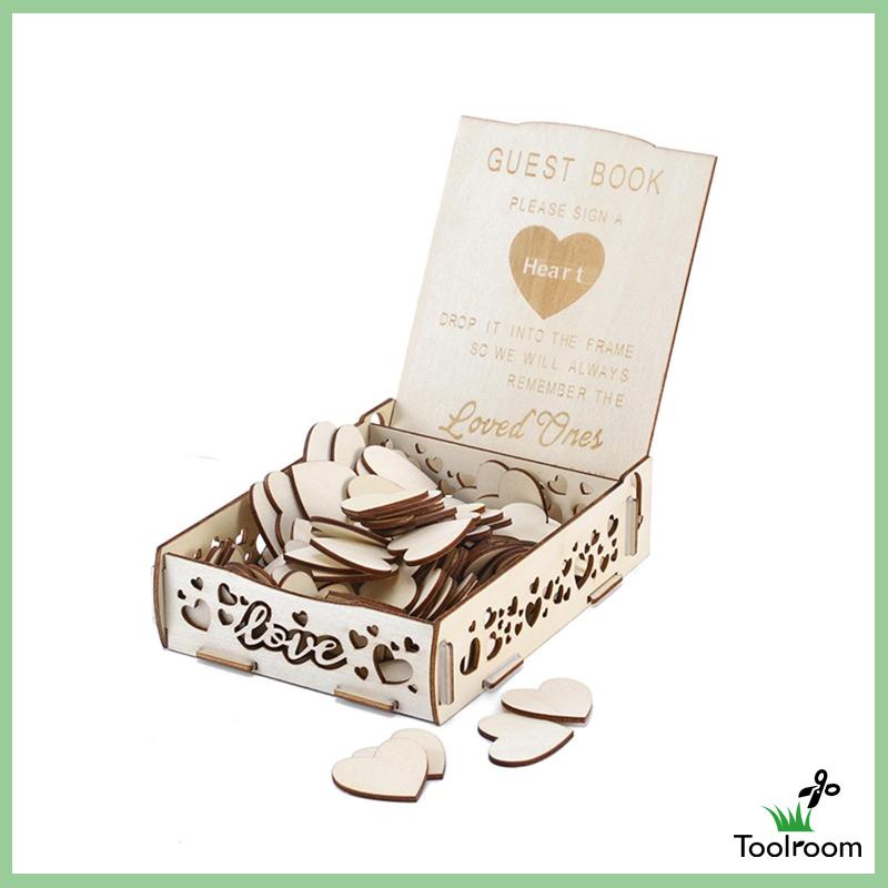 Sách Ký Tên Bằng Gỗ Hình Trái Tim Kèm 80 Tấm Trang Trí Tiệc Cưới