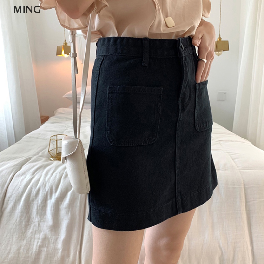 Chân Váy Jean Chữ A Lưng Cao Màu Trơn Thời Trang Cho Nữ