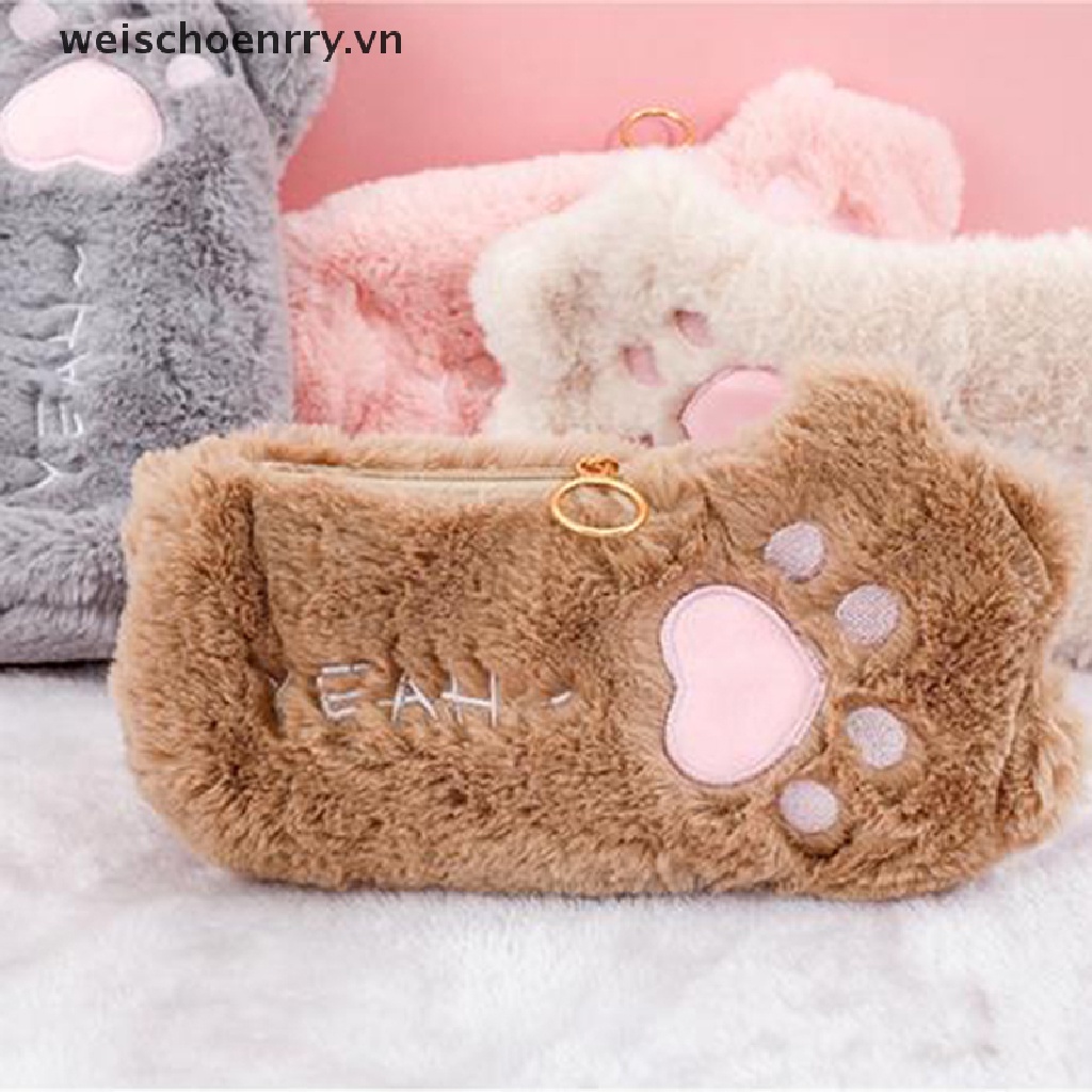 1 Túi Đựng Bút Hình Móng Vuốt Mèo Bằng Lông Nhung Kích Thước Lớn