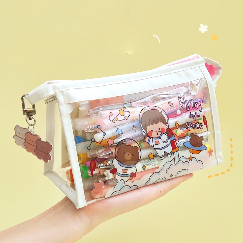 Túi Đựng Bút Bằng PVC Trong Suốt Cỡ Lớn In Hoạt Hình Dễ Thương Cho Học Sinh