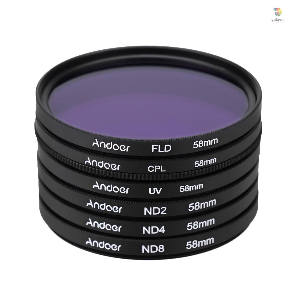 Bộ Lọc Tia Cực Tím Andoer 58mm UV + CPL FLD + ND (ND2 ND4 ND8) Cho Máy Ảnh Pentax DSLRs