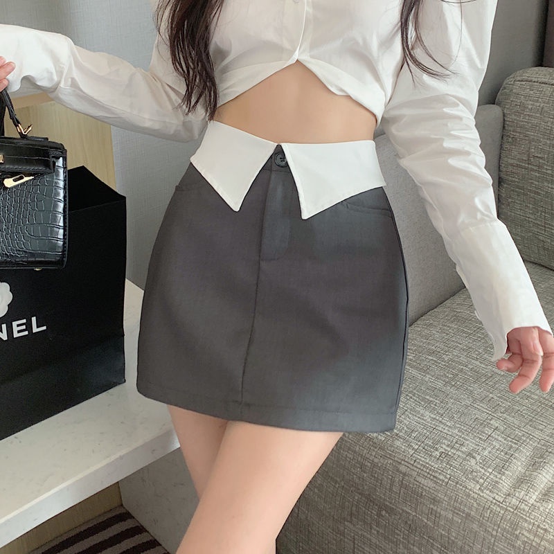 Jiashucheng Chân Váy Lưng Cao Phối Màu Thời Trang Hàn Quốc Mới Cho Nữ