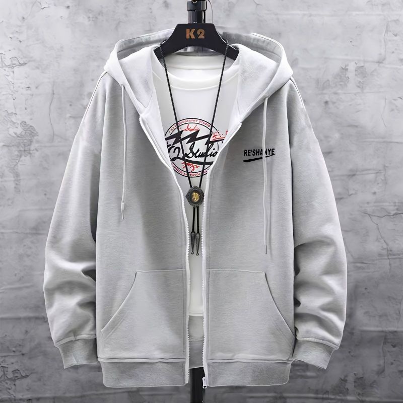 Áo len cardigan có mũ liền màu mẫu mỏng M-5XL áo khoác nam có khóa kéo nhung xu hướng phong cách Hàn Quốc