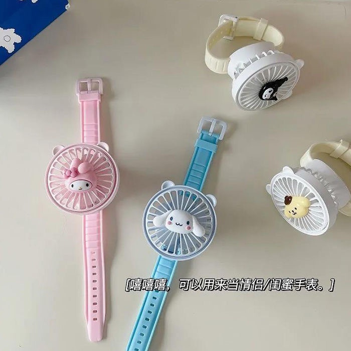 Quạt Đồng Hồ Đeo Tay Mini Hình Chú Chó Cinnamon Hoạt Hình Dễ Thương Có Cổng Sạc USB Làm Quà Tặng Cho Học Sinh [Có Gai Thời Gian