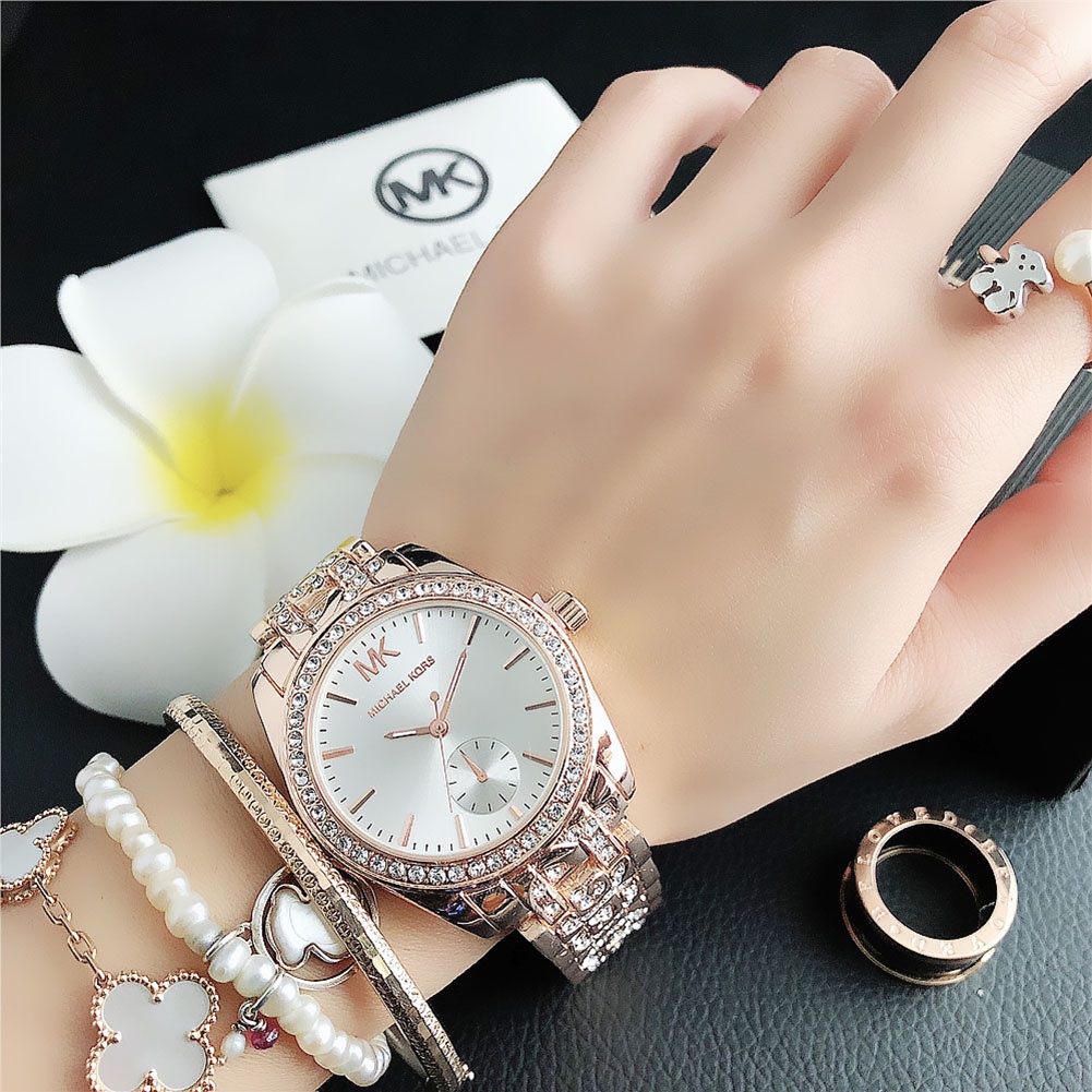 Đồng Hồ Đeo Tay Mặt Tròn Đính Đá Thời Trang Công Sở Cho Nữ