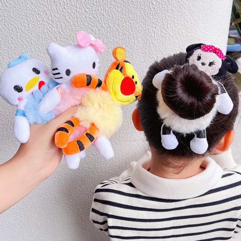 Dây Cột Tóc Hình Gấu Hoạt Hình 3D Bằng Lông Nhung Dễ Thương Xinh Xắn