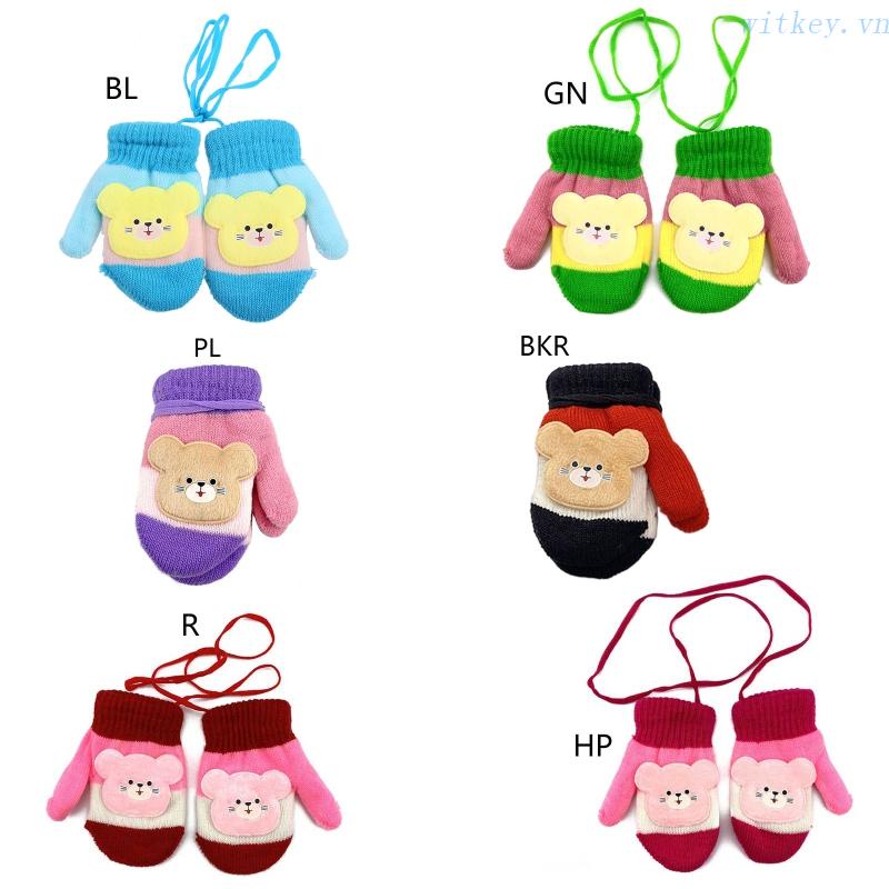 Găng Tay Len Dày Dặn Họa Tiết Mèo Hoạt Hình Dễ Thương Cho Bé Sơ Sinh 0-4 Tuổi