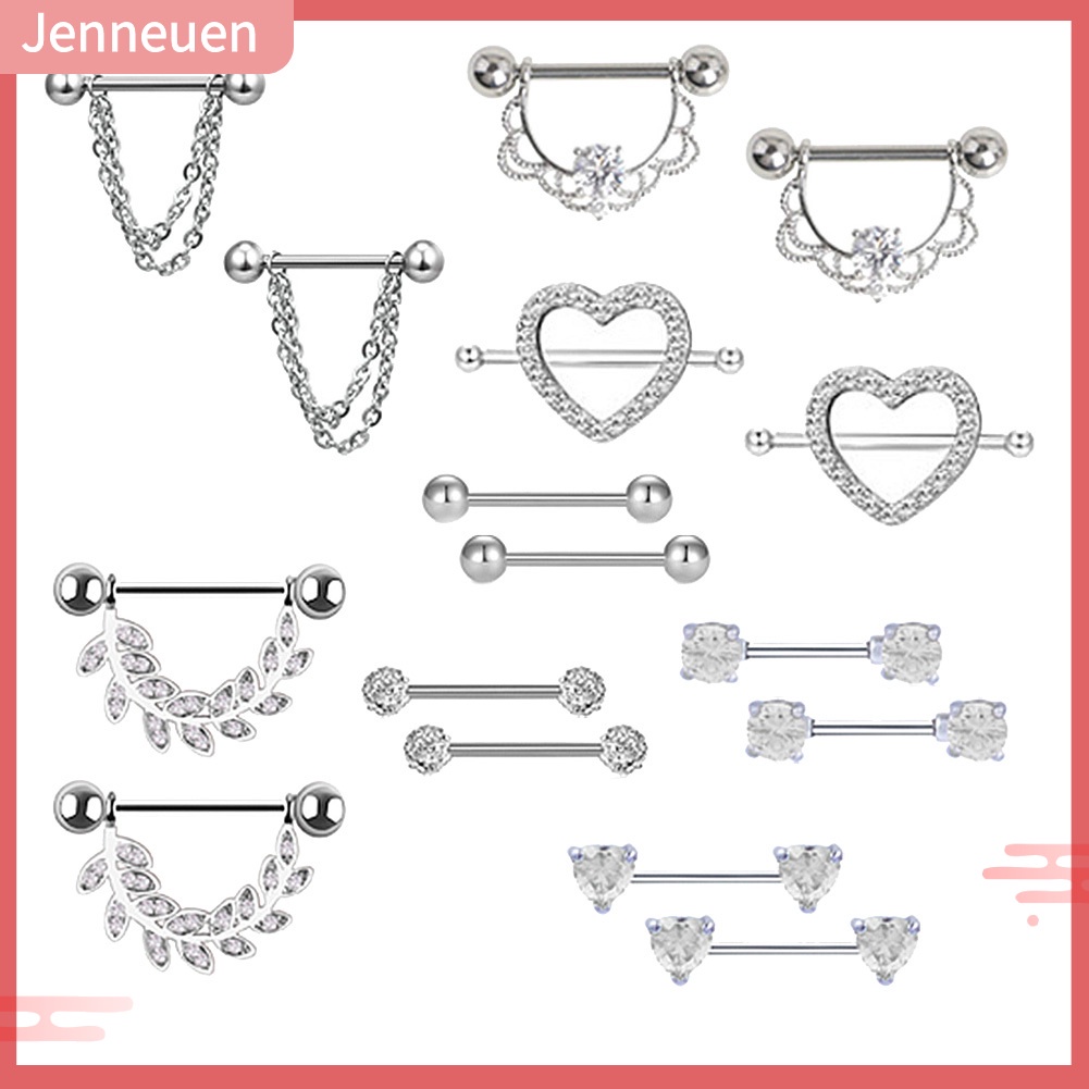 Set 8 Cặp Khuyên Nhũ Hoa Hình Trái Tim Đính Đá Thời Trang