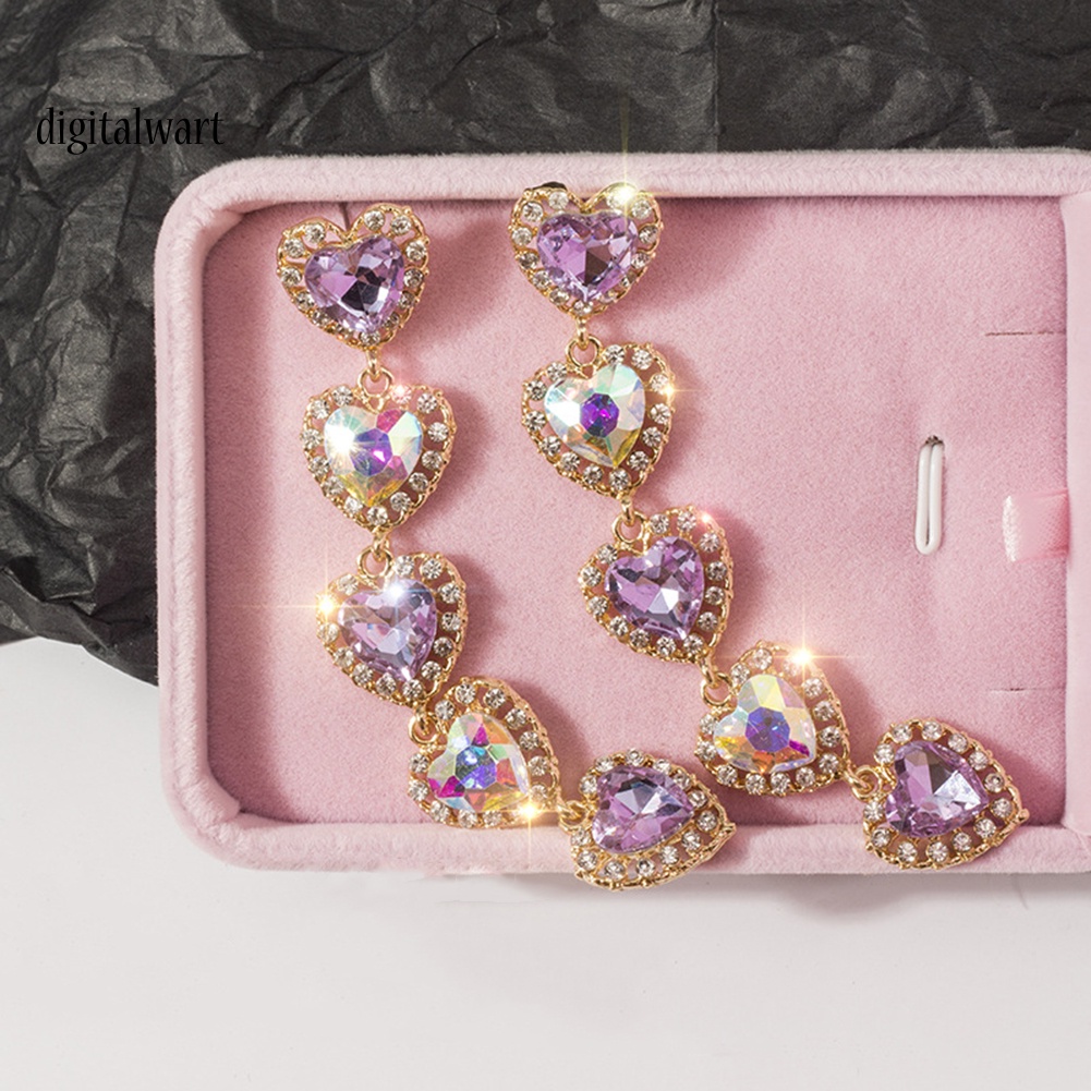 Kỹ Thuật Số| Bông Tai DạNg DàI HìNh TráI Tim ĐíNh Đá LấP LáNh