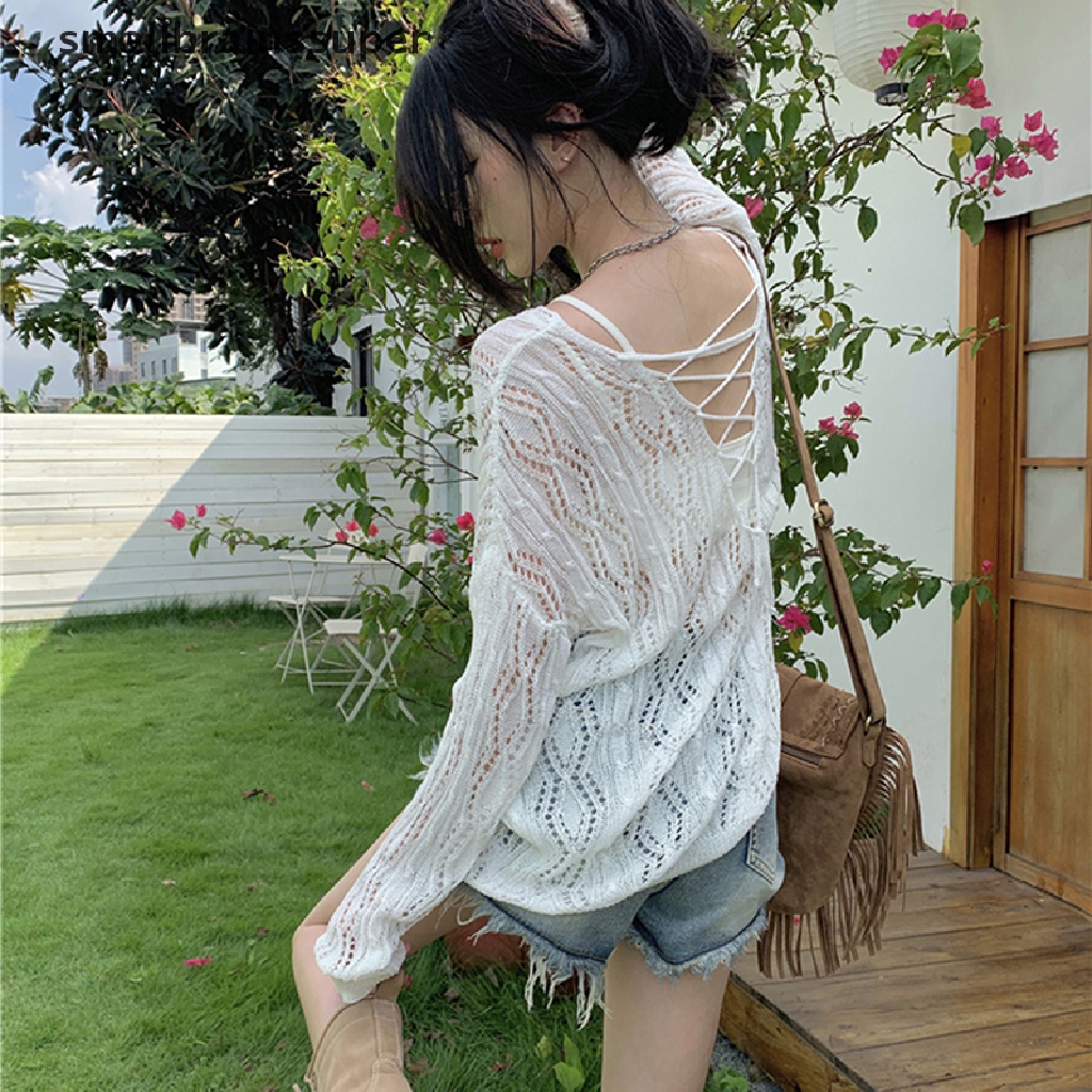 Smallbrainssuper Áo Dệt Kim Tay Dài Dáng Rộng Thoáng Khí Chống Nắng Mùa Hè SBS Cho Nữ