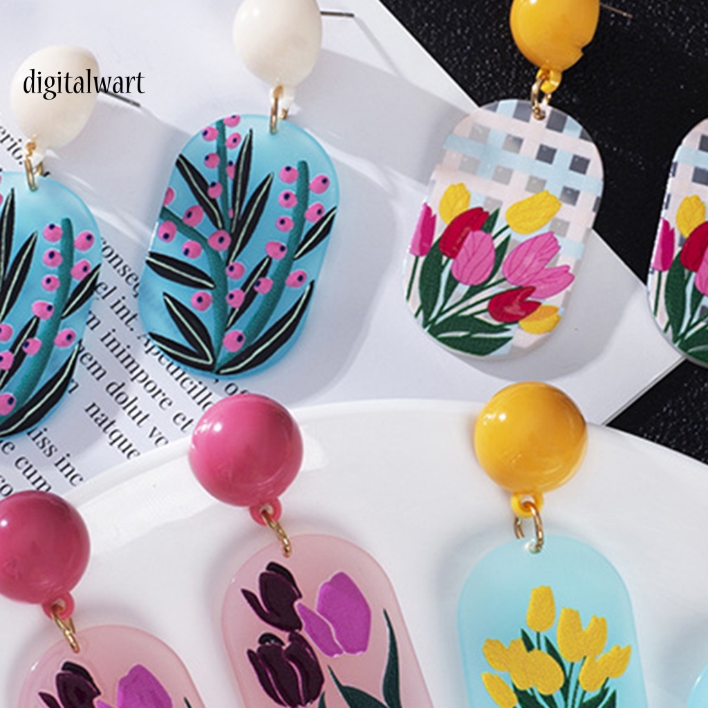 Kỹ Thuật Số| 1 Đôi Bông Tai Xỏ Lỗ Họa Tiết Hoa Dập Nổi Ba Chiều Màu Sắc Tươi Sáng Cho Nữ