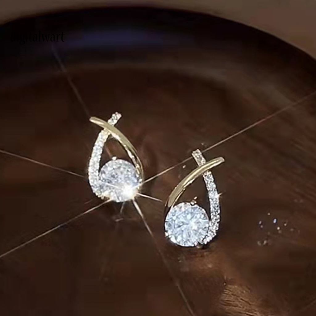 Kỹ Thuật Số| 1 Đôi Bông Tai Xỏ Lỗ Chéo Đính Đá Lấp Lánh Dành Cho Nữ