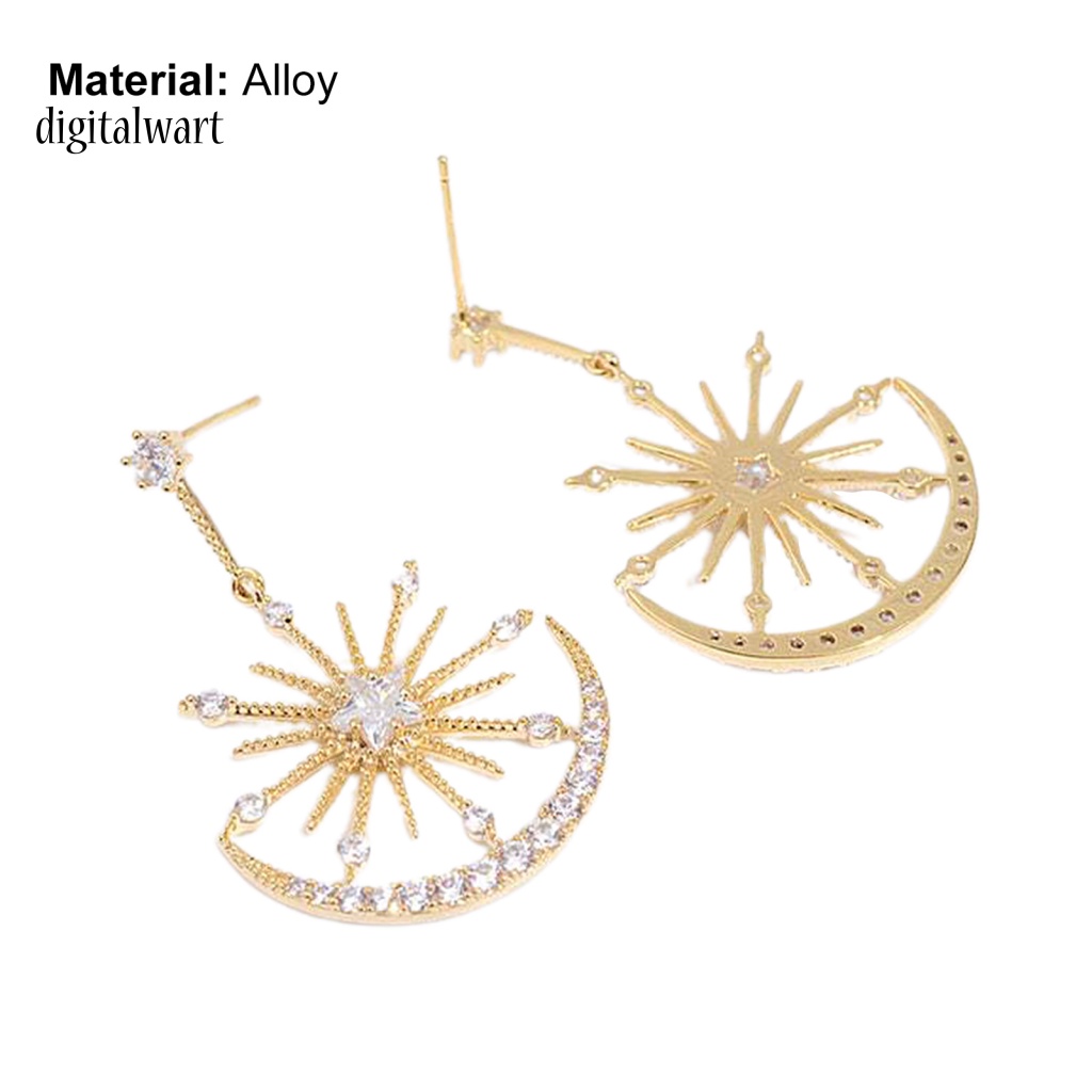 Kỹ Thuật Số| 1 Đôi Bông Tai Hình Mặt Trăng Ngôi Sao Đính Đá Phong Cách Hàn Quốc