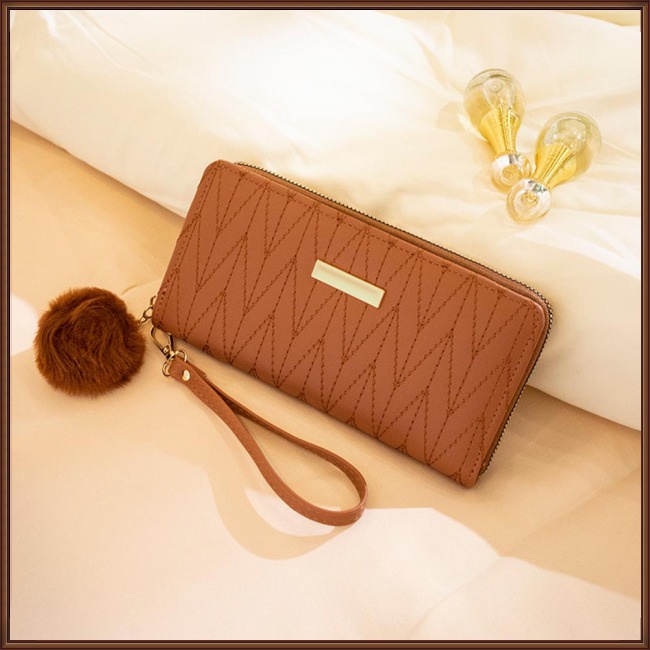 Ví Da Pu Cầm Tay Dáng Dài Thêu Họa Tiết Xinh Xắn Thời Trang Cho Nữ