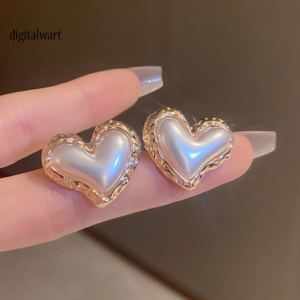 Kỹ Thuật Số| Bông Tai Hình Trái Tim Màu Gradient Đính Ngọc Trai Giả Sang Trọng Thời Trang Cho Nữ