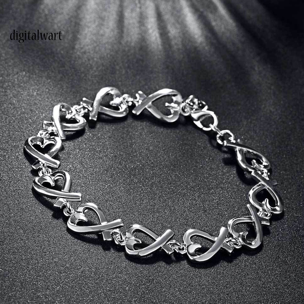 Kỹ Thuật Số| Vòng Đeo Tay Dạng Chuỗi Trái Tim Màu Sắc Bạc Khối Lượng Nhẹ 21cm Dành Cho Nữ