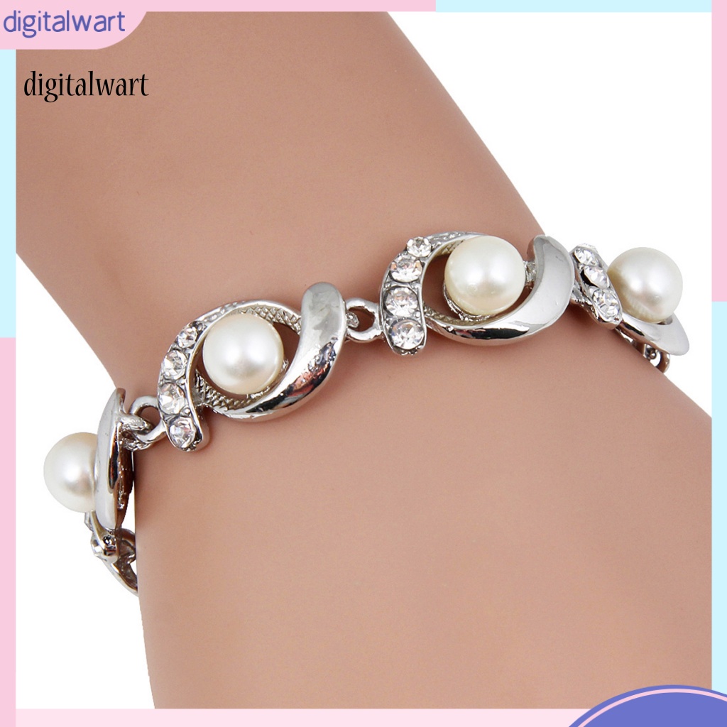 Kỹ Thuật Số| Vòng Tay Mạ Điện Đính Đá Ngọc Trai Giả Sang Trọng Có Thể Điều Chỉnh Cho Nữ