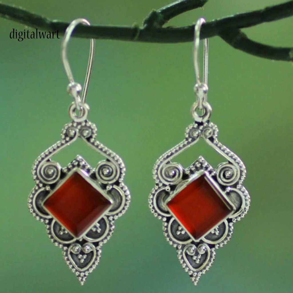 Kỹ Thuật Số| 1 Đôi Bông Tai Móc Đính Đá Zircon Đỏ Vintage Phù Hợp Sử Dụng Hàng Ngày