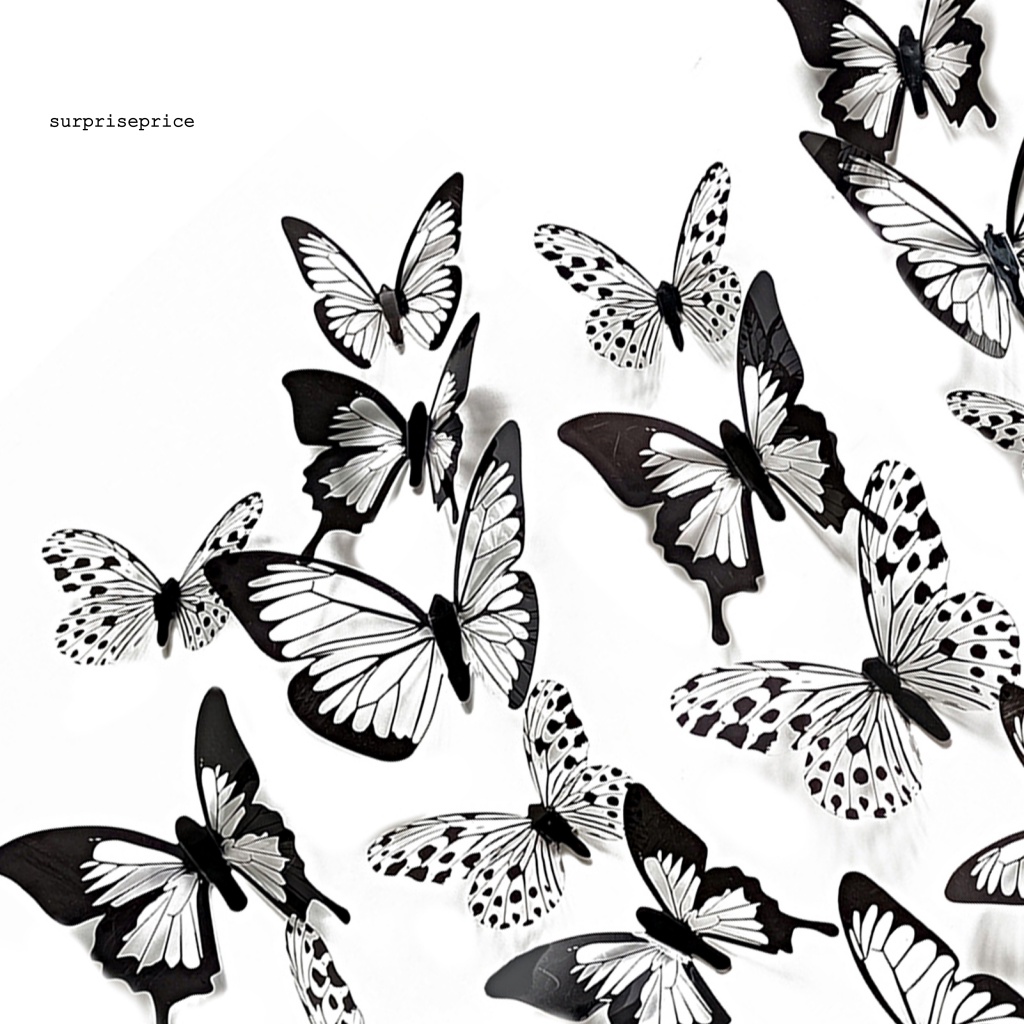Set 24 Sticker Dán Tường Tự Dính Hình Bướm 3D Màu Trắng Đen Trang Trí Phòng Khách