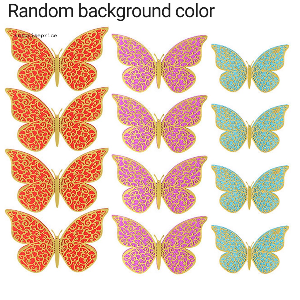 Bộ 12 Miếng Dán Tường Trang Trí Hình Bướm 3D Nhiều Màu Sắc Sống Động