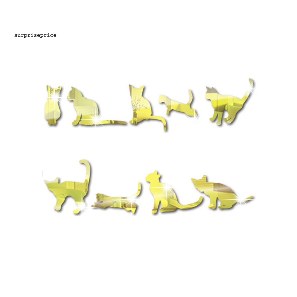 Bộ 9 Miếng Dán Tường Tráng Gương Họa Tiết Hoạt Hình Mèo Sáng Tạo Trang Trí Nhà Cửa