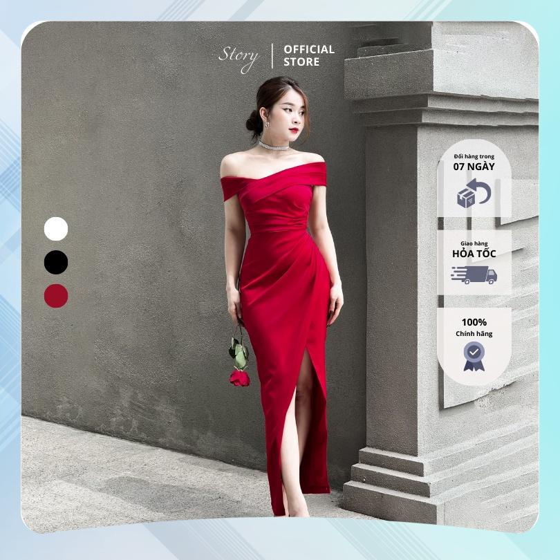 STORY Đầm Berverly váy thiết kế dự tiệc chéo vai thanh lịch sang trọng Story.clothes thời trang nữ