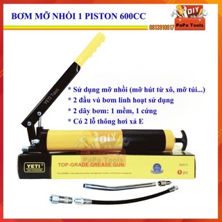 Dụng cụ bơm mỡ cầm tay papatool dung tích 600cc | bơm mỡ bằng tay yeti grease gun dùng mỡ xô, mỡ hút, mỡ kg, mỡ rời