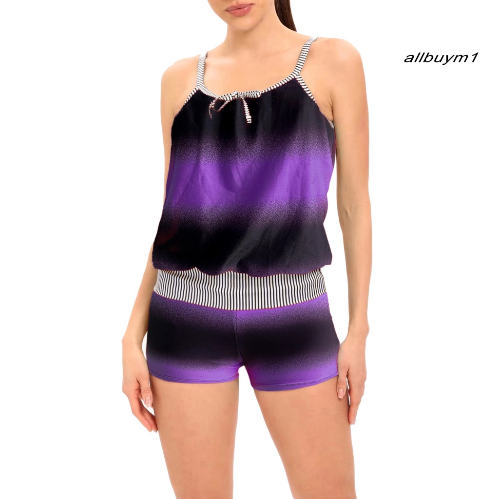 1 Bộ Đồ Bơi Polyester Kẻ Sọc Không Gọng Cổ Tròn Thoáng Khí Màu Sắc Thời Trang Cho Nữ