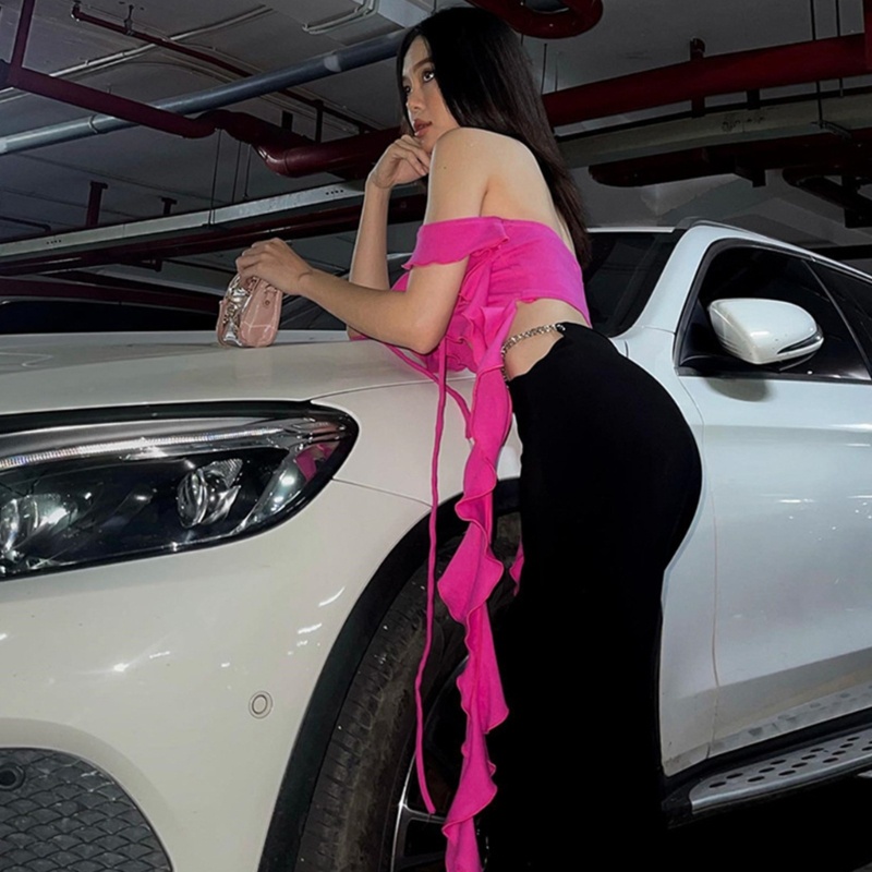 Xiangbao Áo Dây Sát Nách Cổ Chữ V Màu Trơn Dáng Dài Cho Nữ Y2k