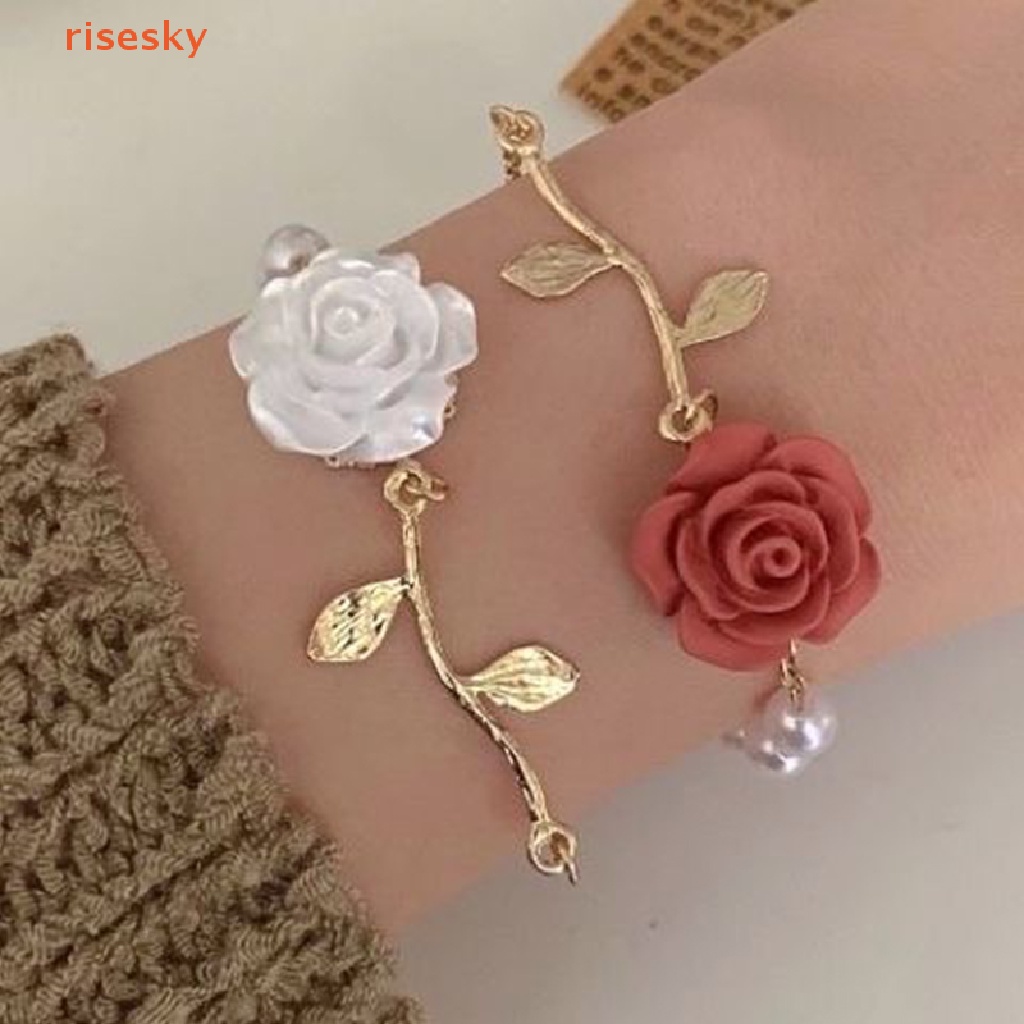 Vòng Đeo Tay Chuỗi Xích Gắn Hình Hoa Hồng Và Ngọc Trai Phong Cách Vintage Cho Nữ