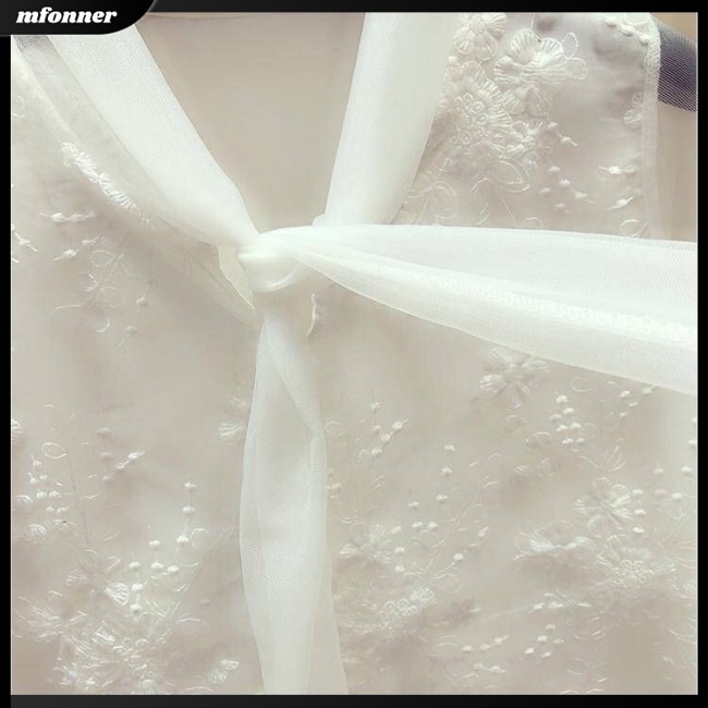 Áo Ren Tay Dài Cổ Chữ V Thắt Nơ Màu Trơn Dễ Thương Thời Trang Mùa Hè Cho Bạn Gái