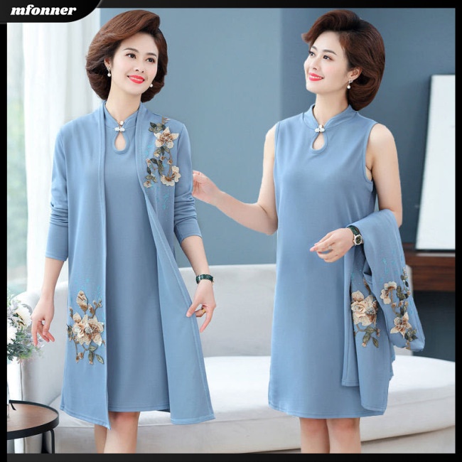 Set Đầm Sát Nách 2 Món Màu Sắc Cổ Điển Kèm Áo Khoác Tay Dài Thời Trang Cho Nữ