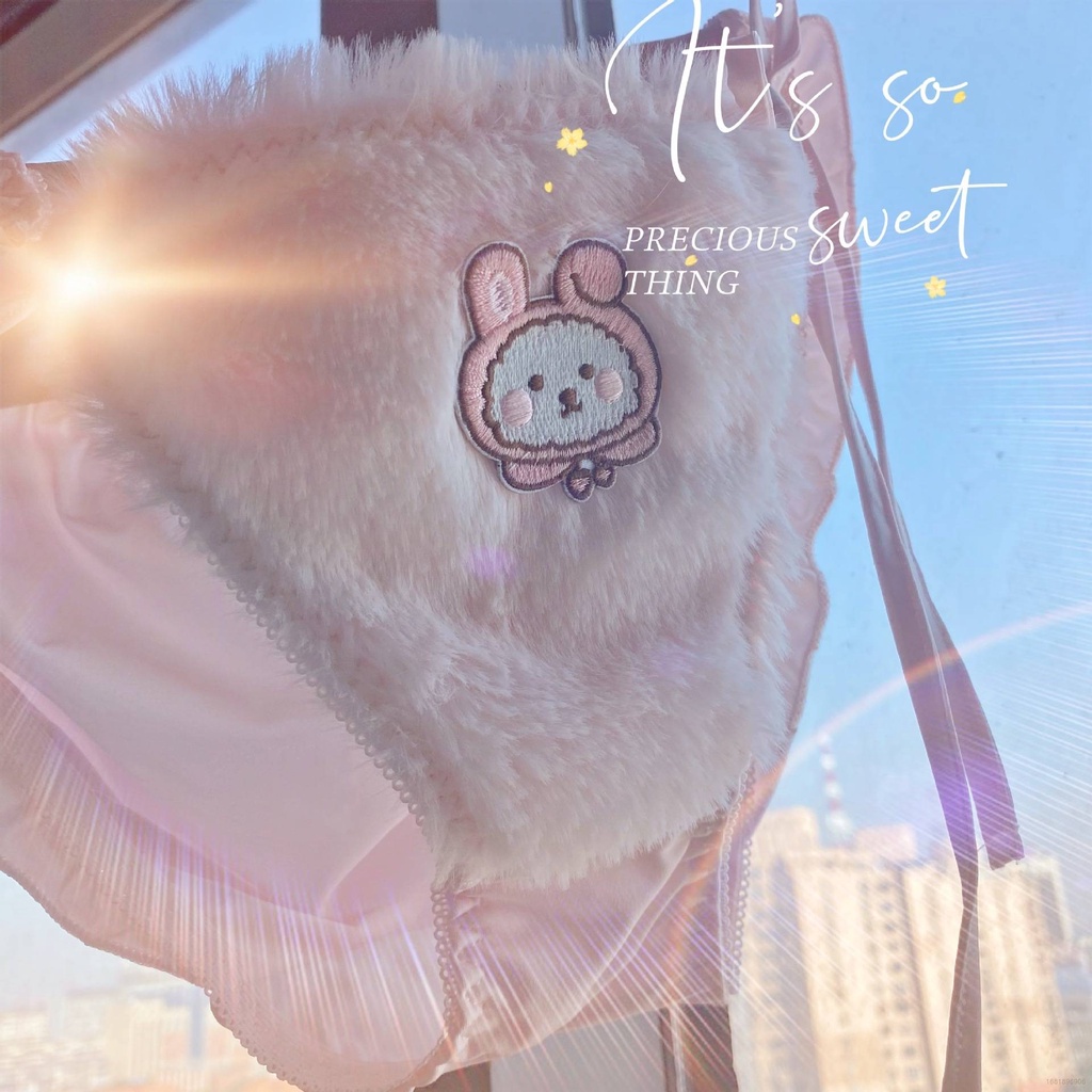 Quần Lót Lưng Thấp Phối Lông Thỏ Phong Cách Nhật Bản Quyến Rũ Dành Cho Nữ