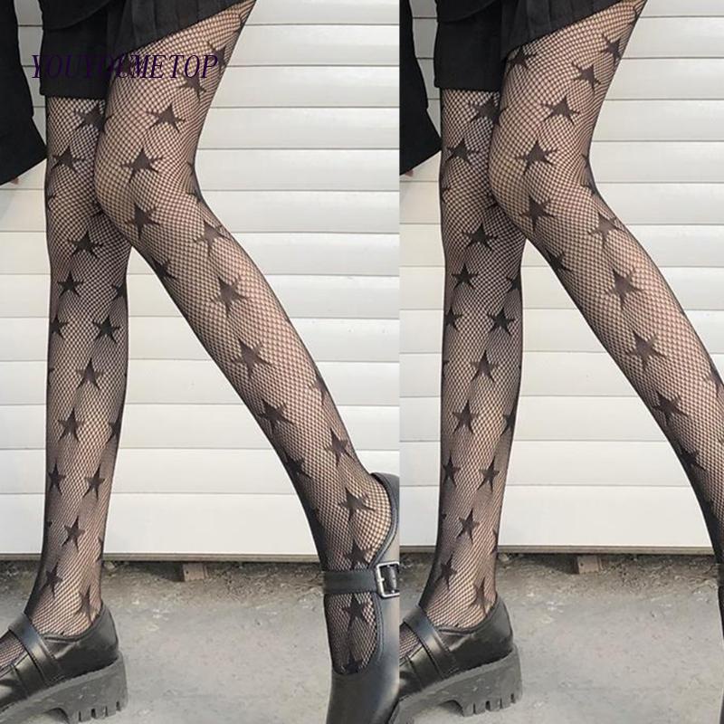 Youyo Quần Tất Lưới Họa Tiết Ngôi Sao Goth Harajuku Gợi Cảm Cho Nữ