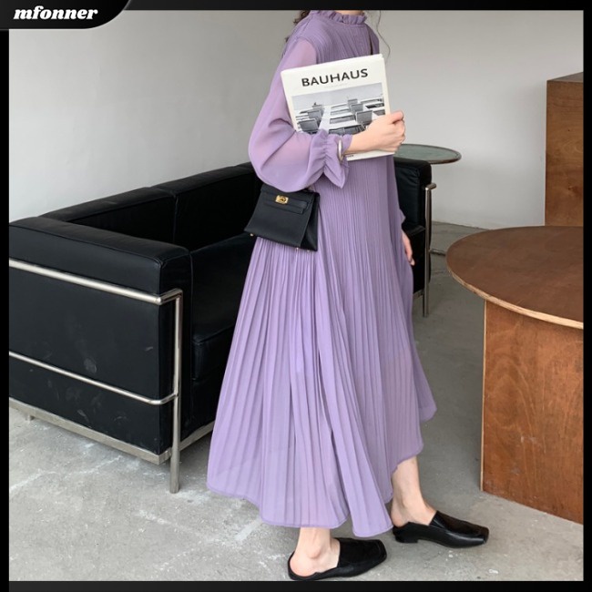 Đầm Nữ Tay Dài Dáng Rộng Màu Sắc Thanh Lịch