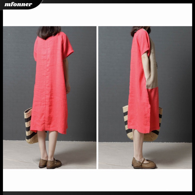 Đầm Tay Ngắn Dáng Rộng Màu Sắc Thời Trang Mùa Hè Thoải Mái Cho Nữ Có Size Lớn