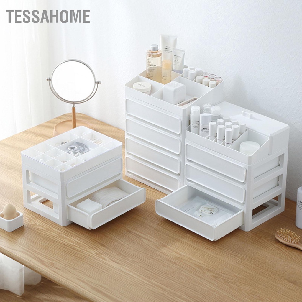 TessaHome Ngăn Lưu Trữ Nhiều Lớp Hộp Để Bàn Chống Bụi Có Thể Xếp Chồng Lên Nhau Tổ Chức Cho Ký Túc Xá Sinh Viên Mỹ Phẩm Tại Nhà