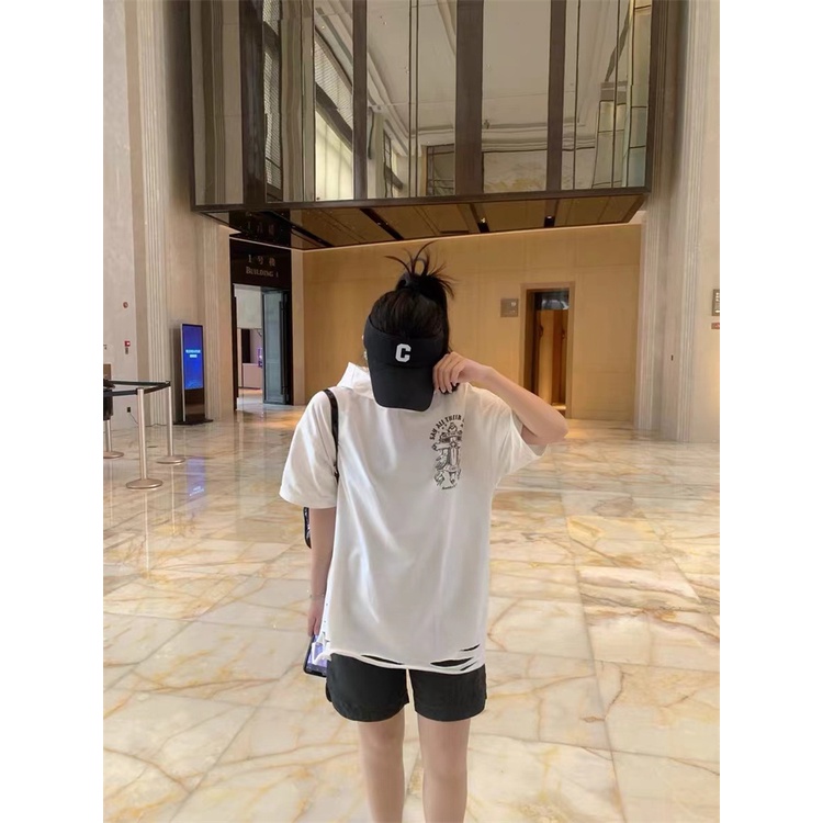 Áo Thun Cotton Có Mũ Trùm Dáng Rộng Tay Ngắn Phong Cách Đường Phố Thời Trang 2023