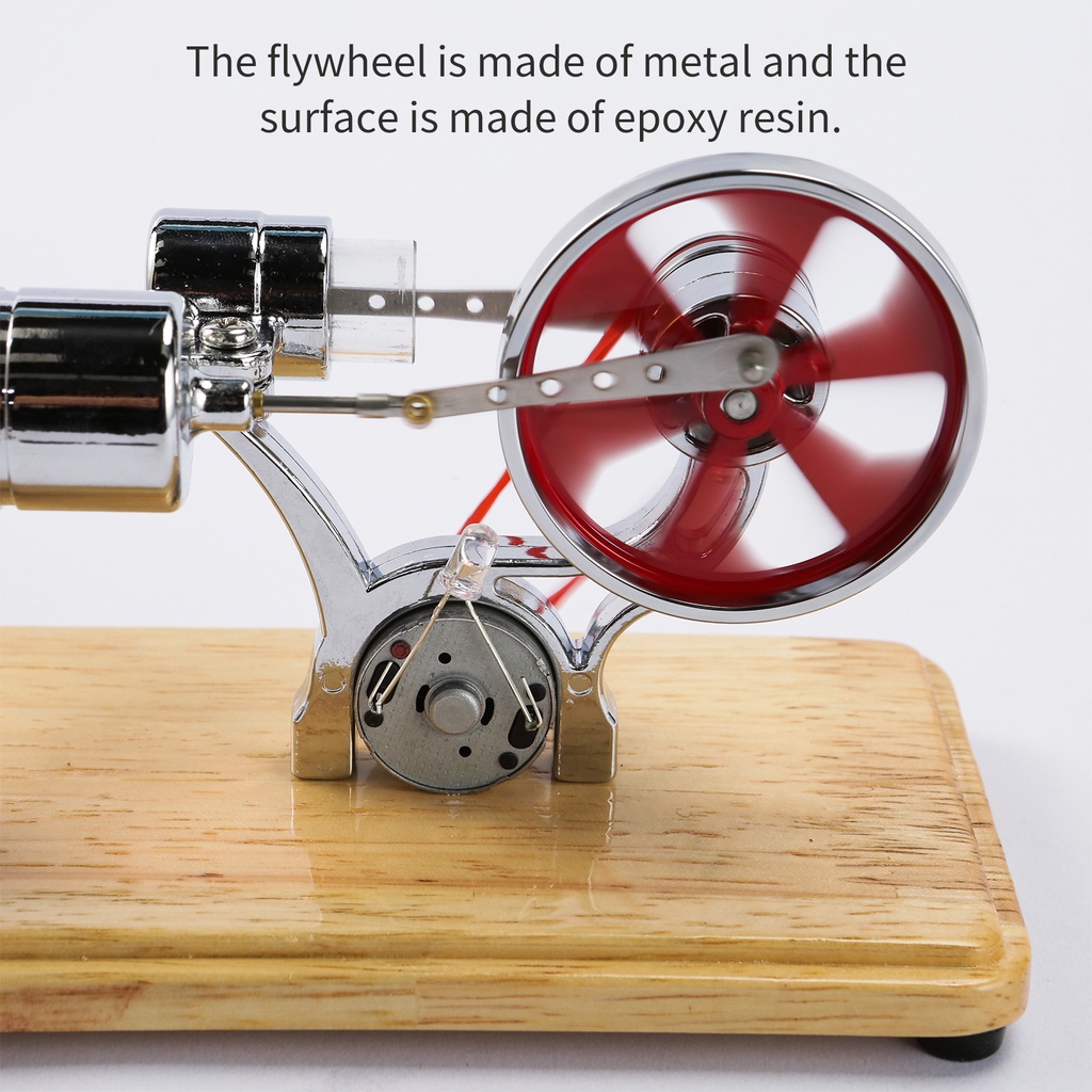 Mô Hình Động Cơ Stirling Phát Điện Không Khí Nóng Với Đèn LED Thiết Kế Bánh Đà Thí Nghiệm Khoa Học Đế Gỗ Giáo Dục Cho Giáo Viên